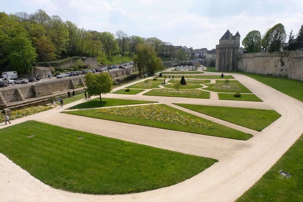 stock image Vannes ramparts public garden in spring with the Connetable tower 