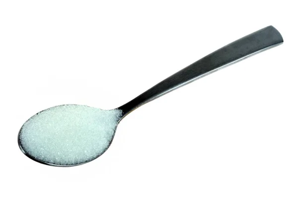 Cuchara Azúcar Polvo Primer Plano Sobre Fondo Blanco — Foto de Stock