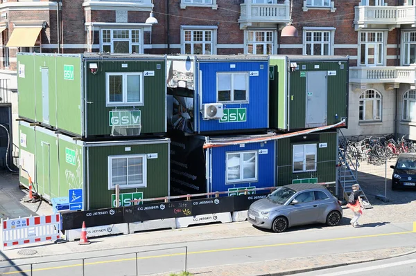 stock image Stacked construction huts of the GSV company