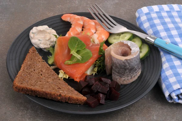Nordic Plate Traditional Scandinavian Products Close — Stock Photo, Image