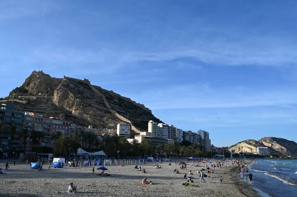 Celkový Pohled Pláž Alicante Postiguet Pozdním Odpoledni — Stock fotografie