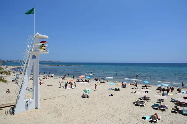 Bezpečnostní Stanoviště Zelenou Vlajkou Pláži Postiguet Alicante — Stock fotografie