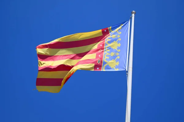 Alicante Province Flag Closeup Blue Sky Background — Stock Photo, Image