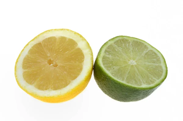 Half Lemon Half Lime Close White Background — Stock Photo, Image