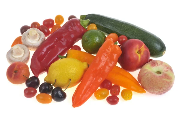 Assortment Fruits Vegetables White Background — Stock Photo, Image