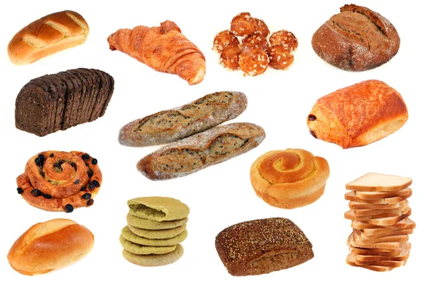 Assortment Breads Pastries White Background — Stock Photo, Image