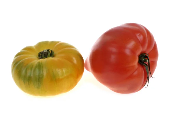 Πράσινες Ντομάτες Ζέβρα Και Garden Gem Close Λευκό Φόντο — Φωτογραφία Αρχείου