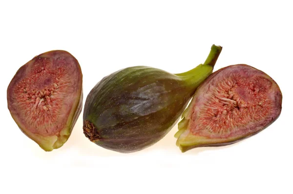 Halved Fresh Fig Whole Fig Close White Background — Stock Photo, Image