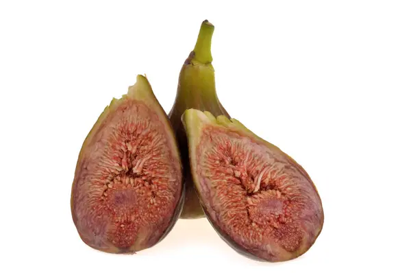 Halved Fresh Fig Whole Fig Close Isolated White Background — Stock Photo, Image