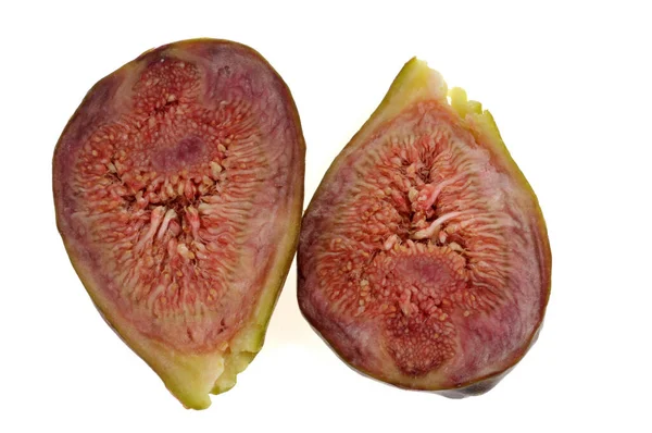Halved Fresh Fig Close Isolated White Background — Stock Photo, Image