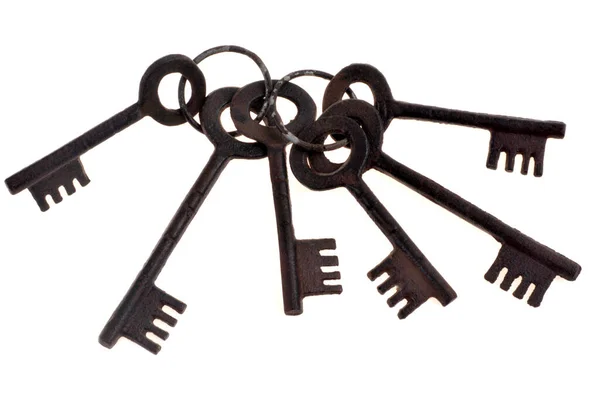 Bunch Old Keys Close White Background — Stock Photo, Image