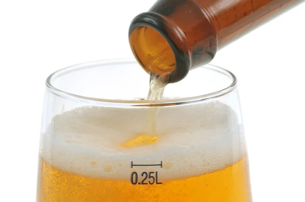 Filling Glass Lager Beer Close — Stock Photo, Image