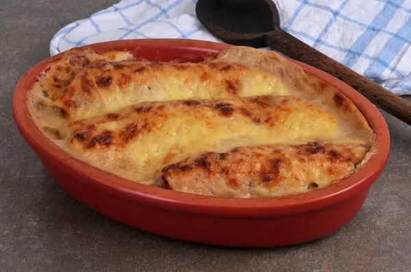 stock image Homemade endive gratin dish close-up