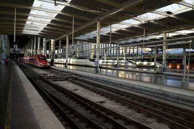 Madrid Atocha İstasyonu peronunda trenler