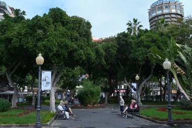 Las Palmas de Gran Canaria 'daki Santa Catalina parkında dinlenen turistler