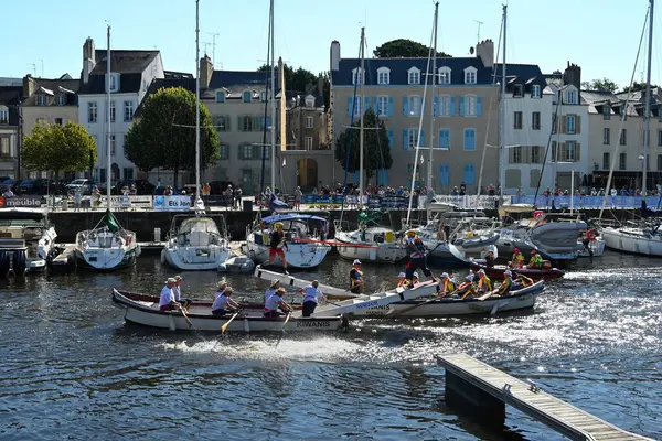Kürekçiler ve mızrakçılar Vannes limanında teknelerde yarışıyor