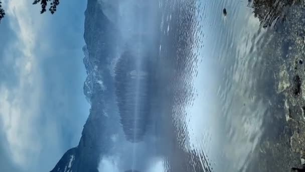 Вид Блакитне Озеро Відображенням Голчастих Листяних Дерев Гір Чорногорії — стокове відео