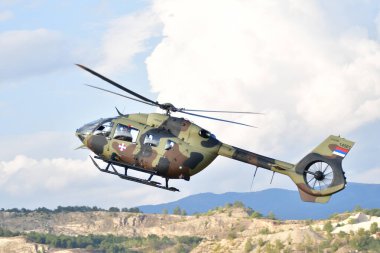 16 Eylül 2023, Üsküp, Makedonya, Stenkovec Spor Havaalanı, Grand Airshow düzenlendi. Etkinlik on binlerce kişi tarafından ziyaret edildi. Helicopter Airbus H145M Sırp Hava Kuvvetleri.