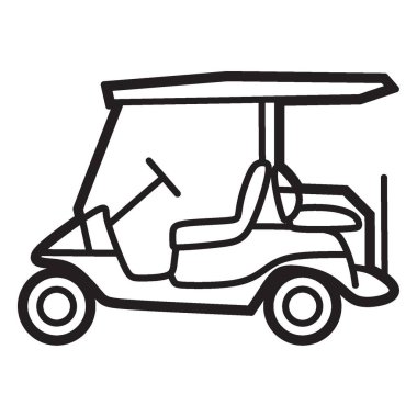 Siyah beyaz çizgili, arka koltuğu sade olan golf arabası.