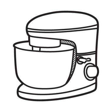 siyah beyaz çizgi sanat mutfak araçları, karıştırıcı hamur karıştırıcı