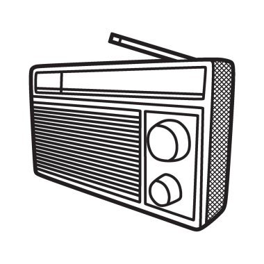 siyah ve beyaz vektör resmi, çizgi sanatı, basit eski radyo