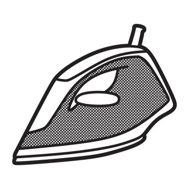 siyah ve beyaz çizim, çizgi sanatı, tam plastik gövde elektrik demiri, sola dönük.