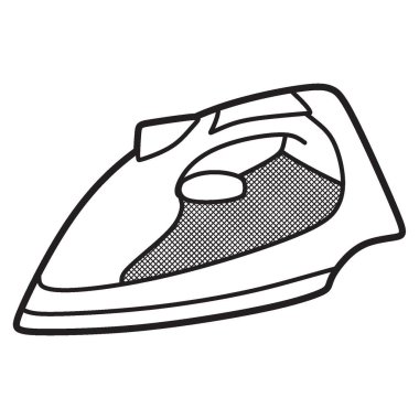 siyah ve beyaz çizim, çizgi sanatı, basit elektrikli demir tam plastik gövde elektrikli demir, sola dönük.