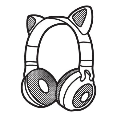 siyah ve beyaz vektör çizgileri, küçük daire kulaklık, kedi kulaklı yan görüş