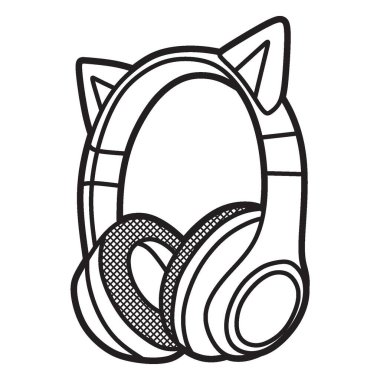 siyah ve beyaz vektör çizgileri, kedi kulaklı kulaklıklar