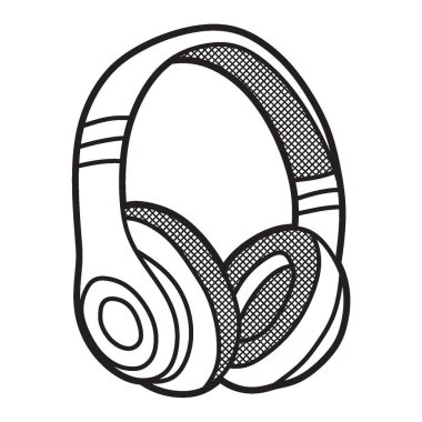 siyah ve beyaz vektör çizgileri, basit geniş çember kulaklık görünümü