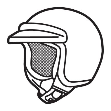 siyah ve beyaz vektör görüntüsü, yarım yüz miğferi, basit vizörsüz