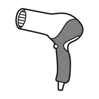 Siyah beyaz resim, uzun burun saç kurutma makinesi.