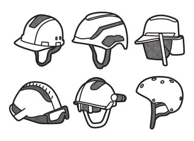 siyah ve beyaz vektör, çeşitli güvenlik kaskları