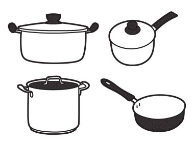 siyah ve beyaz vektör resmi, dört tava