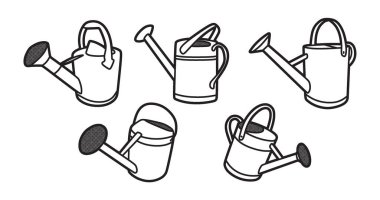 siyah ve beyaz resim, beş alüminyum bitki sulama kutusu