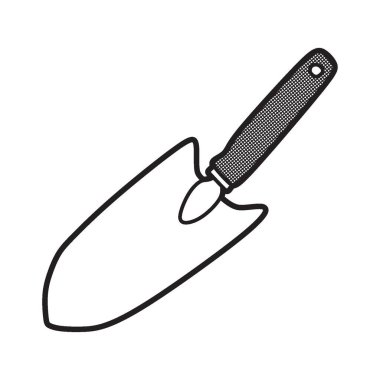 Kısa saplı bahçe küreği resmi siyah beyaz, basit vektör