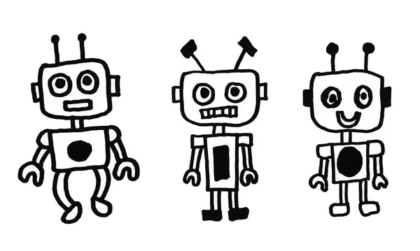Set Robot Doodle Hand Drawn Funny Cartoon Icon — Stock Photo, Image