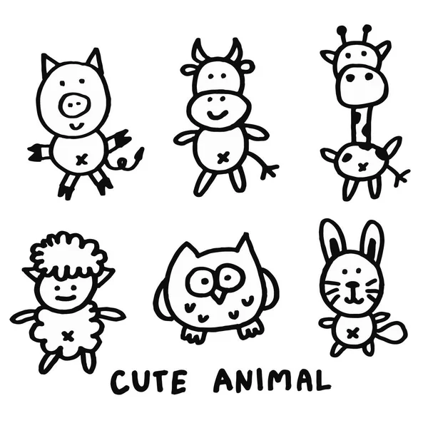 Set Cute Animal Pig Cow Giraffe Sheep Owl Rabbit Doodle — стокове фото