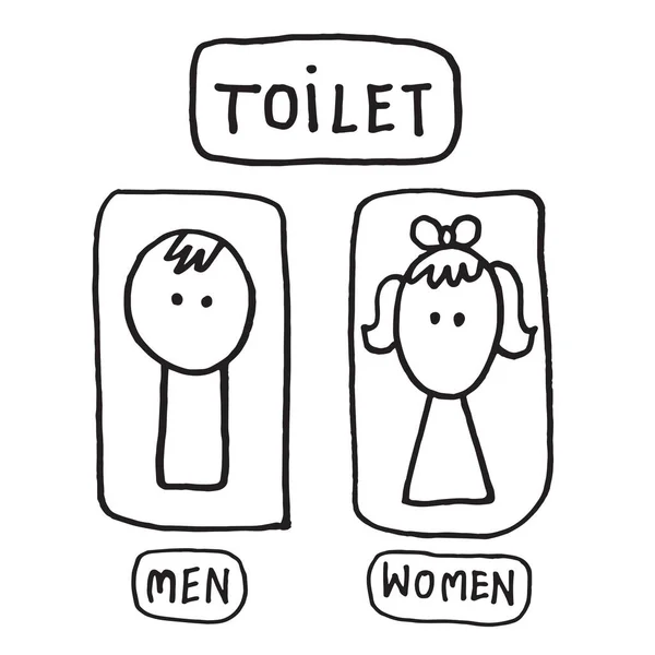Toilet Sign Doodle Cartoon Hand Digambar Karakter Cute Dengan Teks — Stok Foto