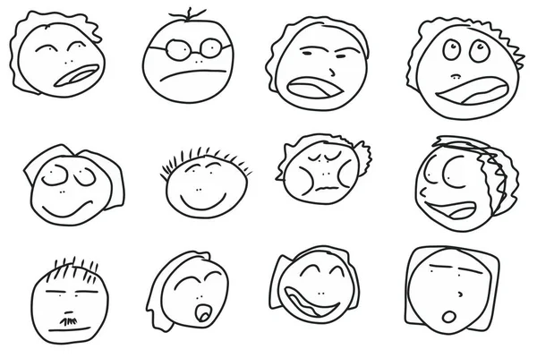 Set Van Grappige Emotie Gezicht Doodle Cartoon Hand Getekend — Stockfoto