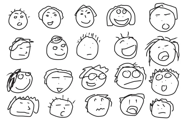 Verzameling Van Grappige Emotie Gezicht Doodle Cartoon Met Hand Getekend — Stockfoto