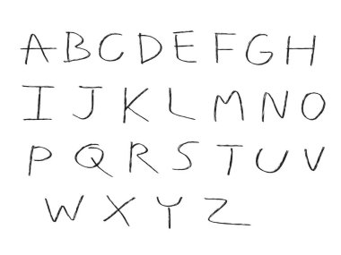 A 'dan Z' ye İngilizce alfabesi çizilmiş karalama koleksiyonu