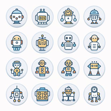 Sevimli robot çizgi film ikonu karakteri, çizgi romanı izole edilmiş, grafik tasarım işareti 