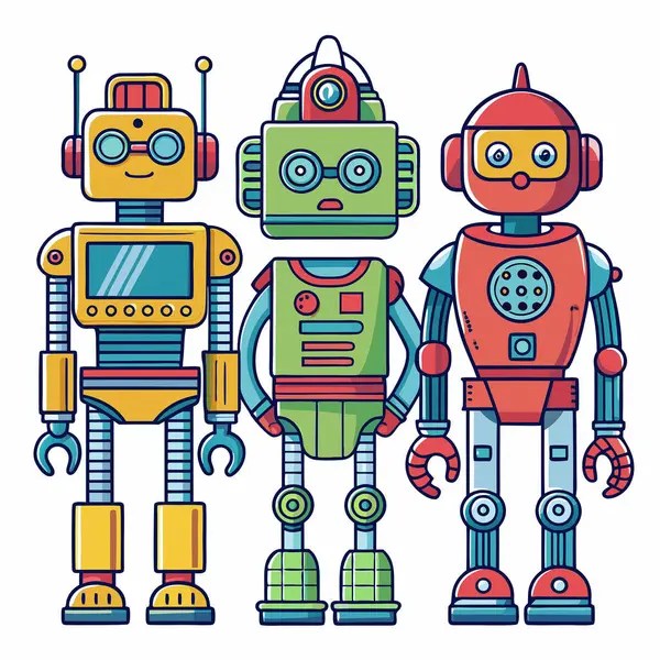 Sevimli robot çizgi film ikonu karakter izole, grafik tasarım işareti 