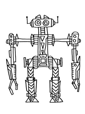 Sevimli robot çizgi film ikonu karakteri, çizgi romanı izole edilmiş, grafik tasarım işareti 