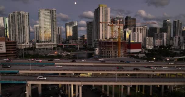 Vue Aérienne Miami City Skyline Floride Big City Trafic — Video