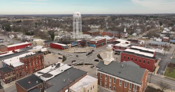 Aerial View Main Square Lancaster Kentucky Downtown City Skyline — Stock Video