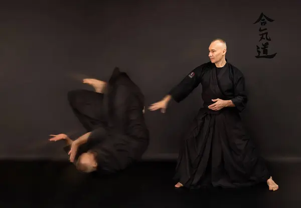Portrait Aikido Sensei Master Black Sensei Belt Taekwondo Kimono Black — Stock Photo, Image