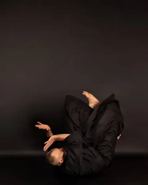 Portrait Aikido Sensei Master Black Sensei Belt Taekwondo Kimono Black — Stock Photo, Image