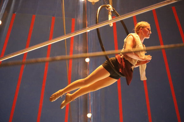 8-10-2022: Redwood city, California: Zoppe circus in Redwood city California,aerial acrobat
